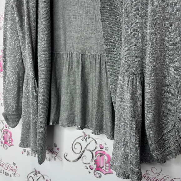 Lety & me cardigan grey sparkly shimmer grey silver ruffle tiered trim cinch - Picture 11 of 13